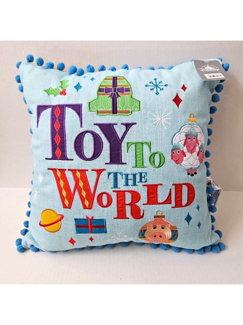 Disney Pixar Pillow Toy to the World Holiday Buzz WallE Dug Sulley 18" Sq NEW